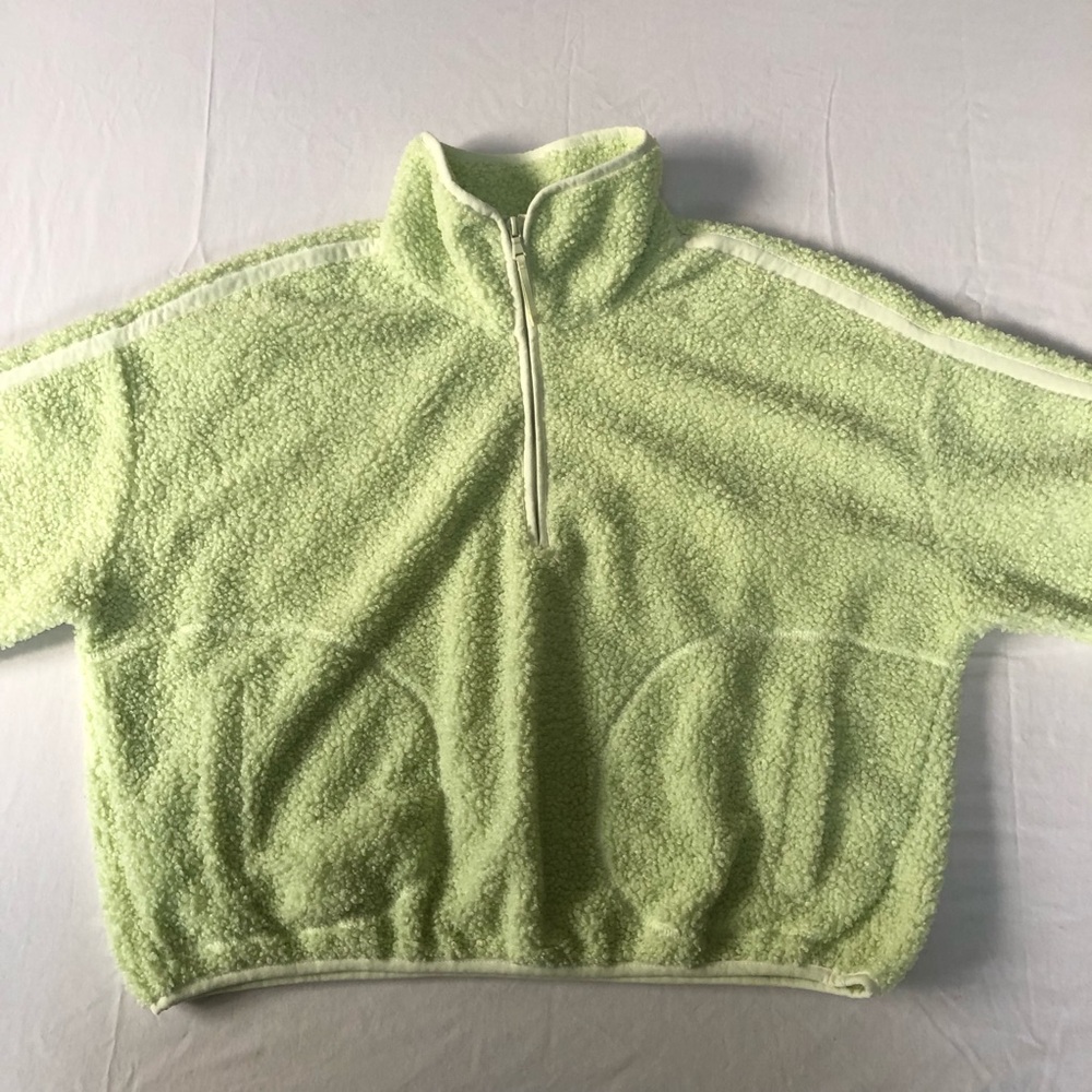 Old Navy Lime Green Cropped Sherpa Quarter-Zip Size Small - Picture 2 of 10